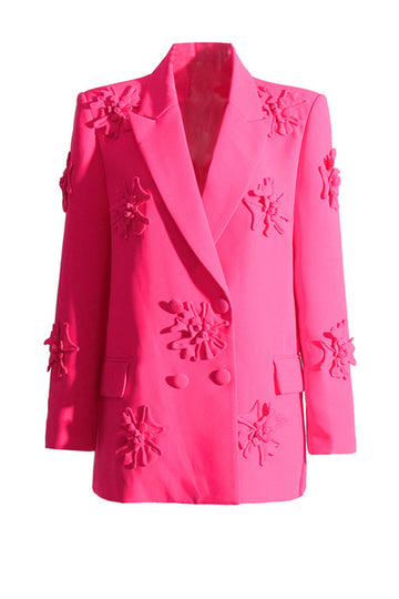 Fuchsia Double Breated Peak Lapel Women Blazer med blomster